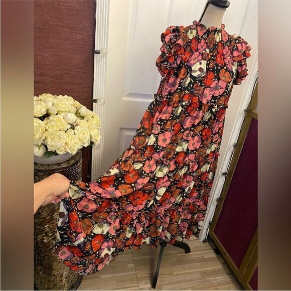 Cinq à Sept High Low Floral Dress - Pink and Black, US0 - Picture 8 of 13